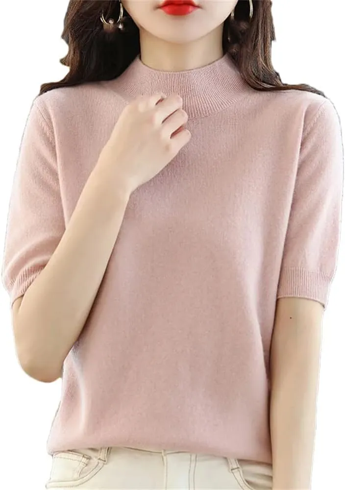 YTR6TW Women Summer Cashmere Sweater Women Solid Short Sleeve Pullovers Knitted Sweaters