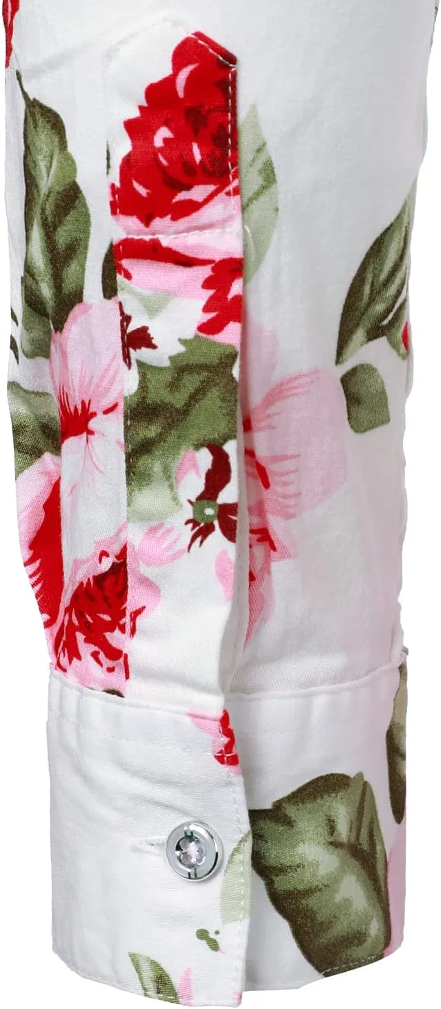 ZEROYAA Men's Hipster Floral Printed Long Sleeve Cotton Casual Button Down Dress Shirts