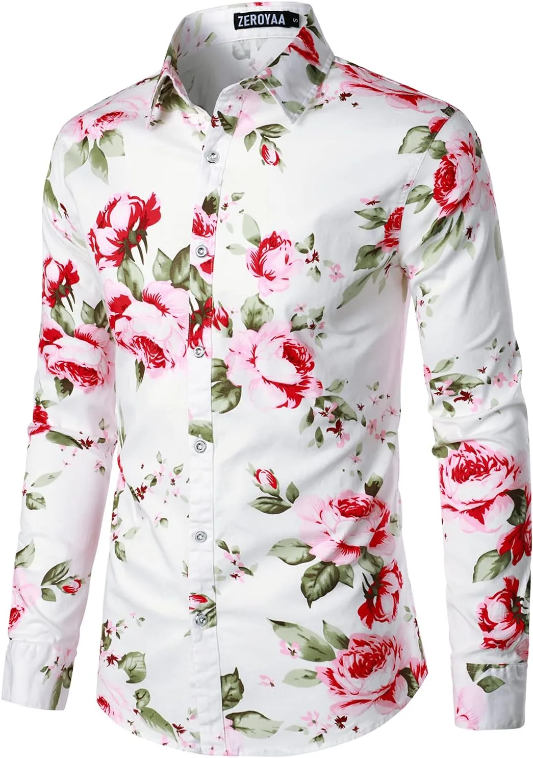 ZEROYAA Men's Hipster Floral Printed Long Sleeve Cotton Casual Button Down Dress Shirts