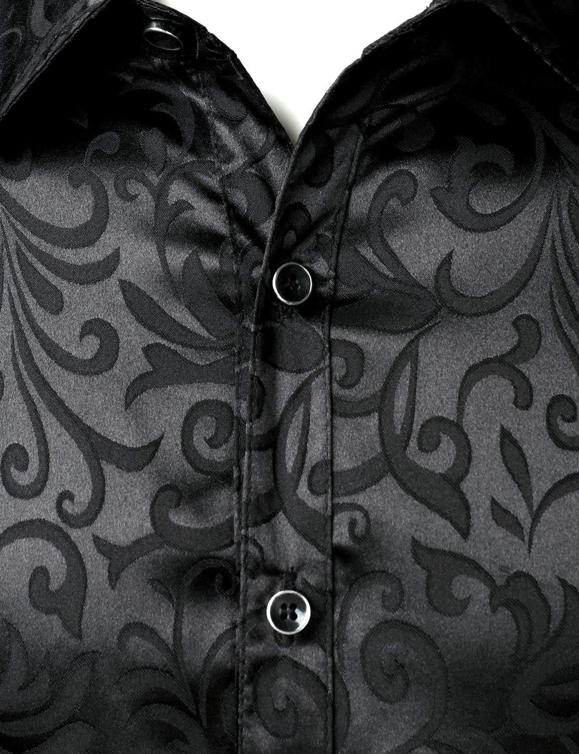 ZEROYAA Men's Luxury Jacquard Long Sleeve Dress Shirt Shiny Satin Slik Like Wedding Party Prom Shirts