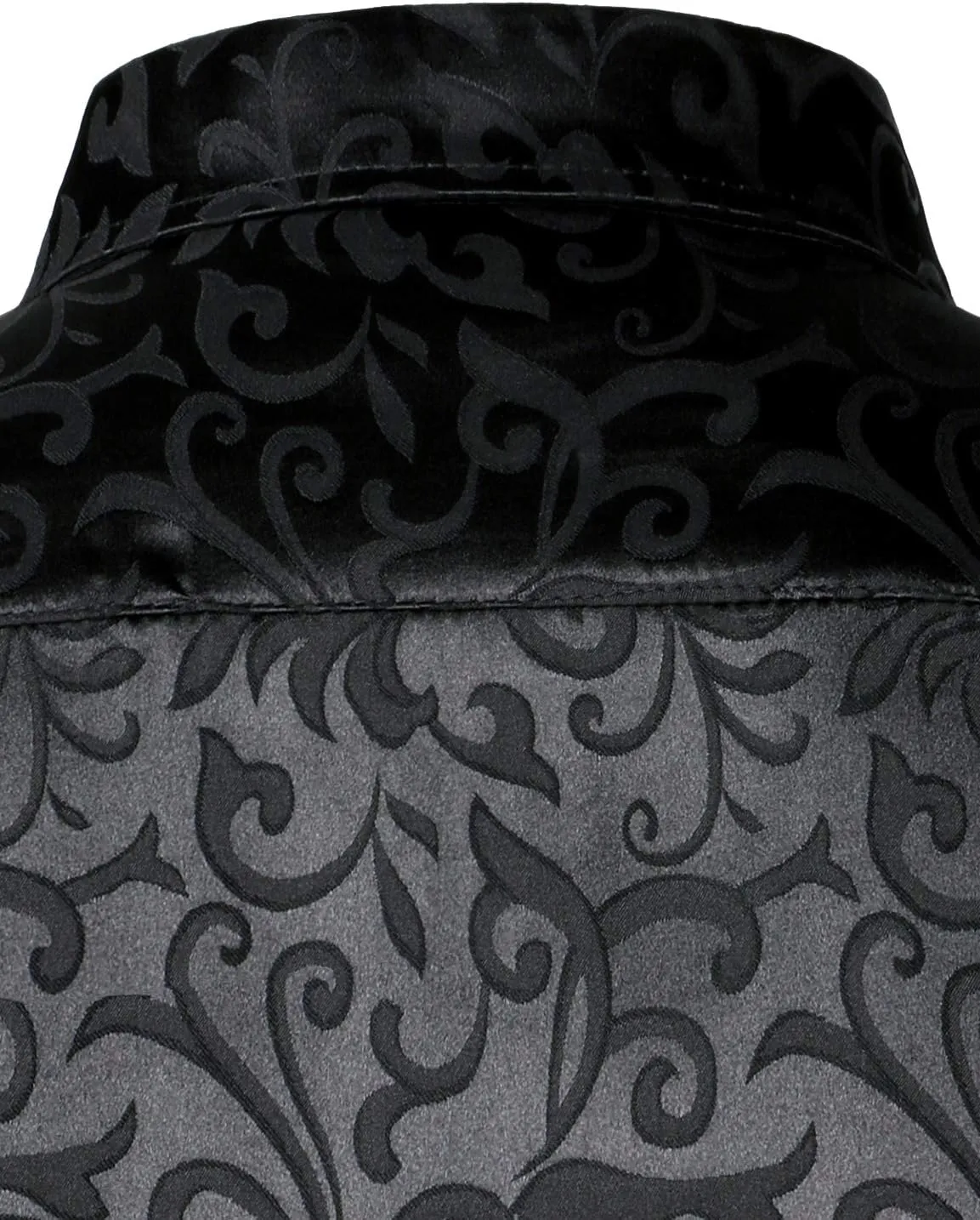 ZEROYAA Men's Luxury Jacquard Long Sleeve Dress Shirt Shiny Satin Slik Like Wedding Party Prom Shirts