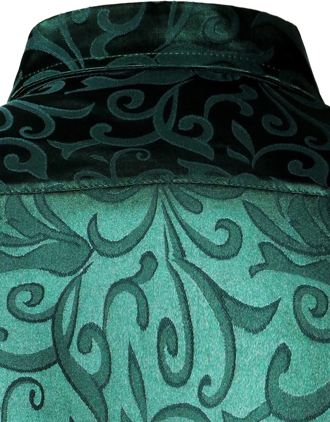 ZEROYAA Men's Luxury Jacquard Long Sleeve Dress Shirt Shiny Satin Slik Like Wedding Party Prom Shirts