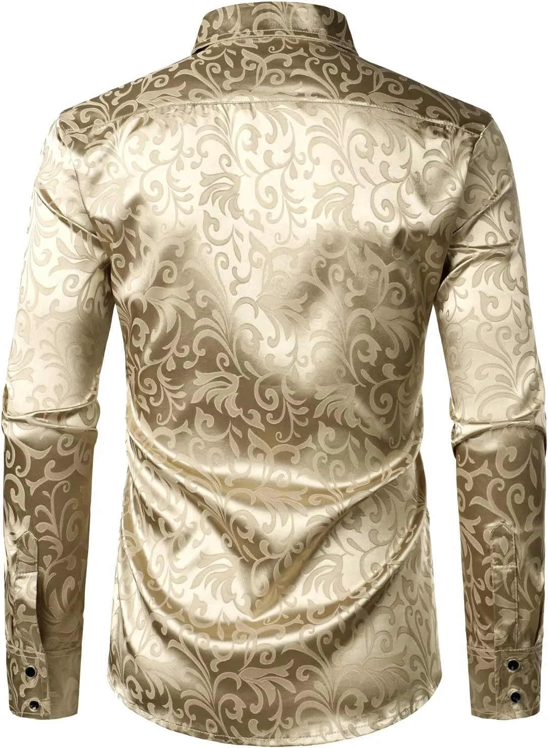 ZEROYAA Men's Luxury Jacquard Long Sleeve Dress Shirt Shiny Satin Slik Like Wedding Party Prom Shirts