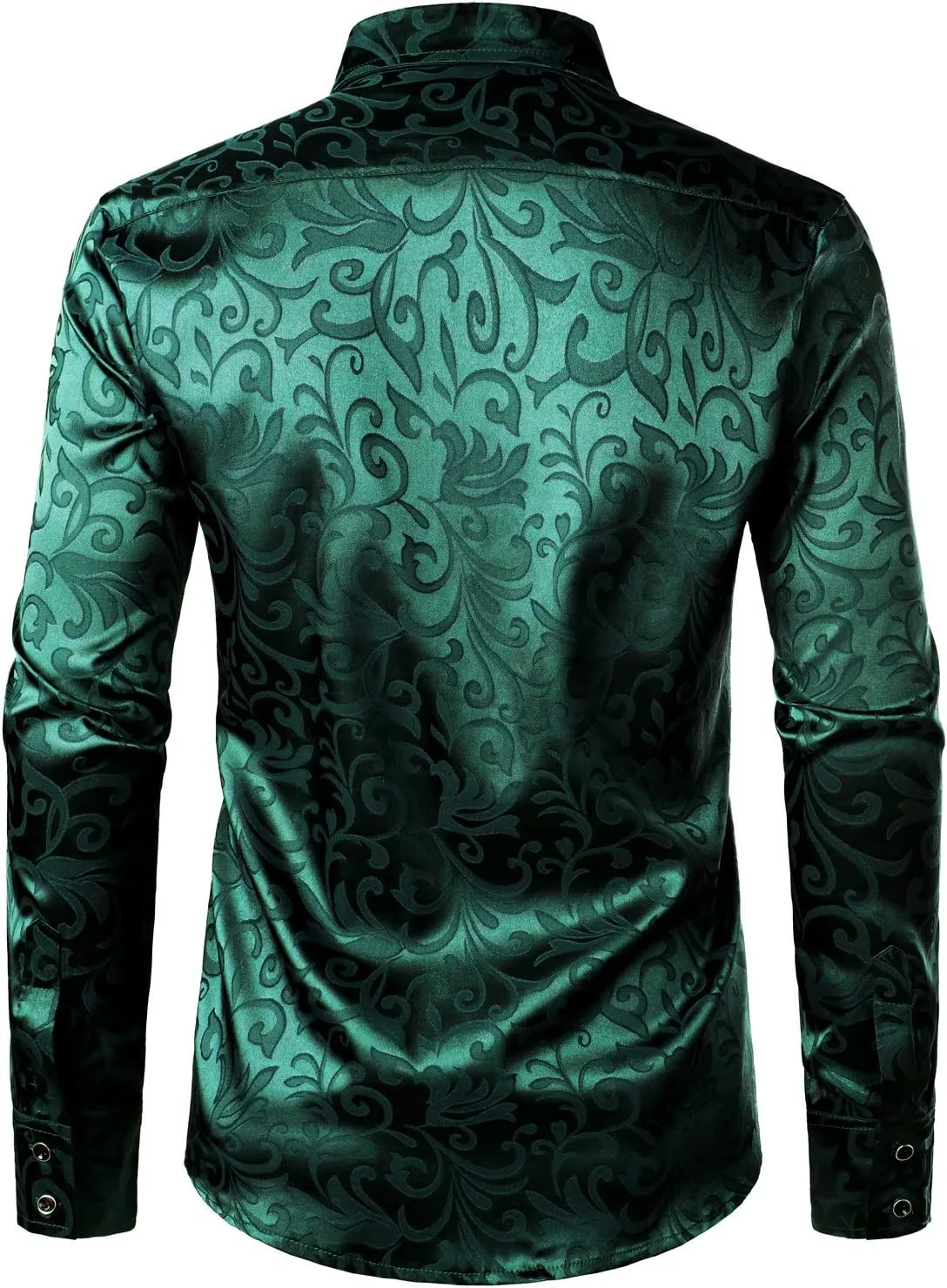 ZEROYAA Men's Luxury Jacquard Long Sleeve Dress Shirt Shiny Satin Slik Like Wedding Party Prom Shirts