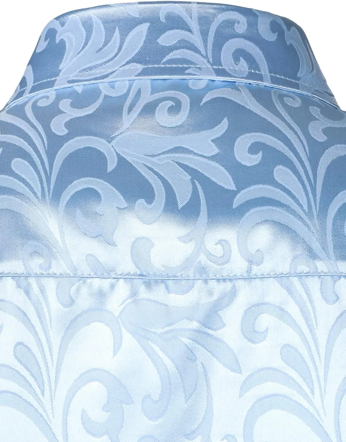 ZEROYAA Men's Luxury Jacquard Long Sleeve Dress Shirt Shiny Satin Slik Like Wedding Party Prom Shirts