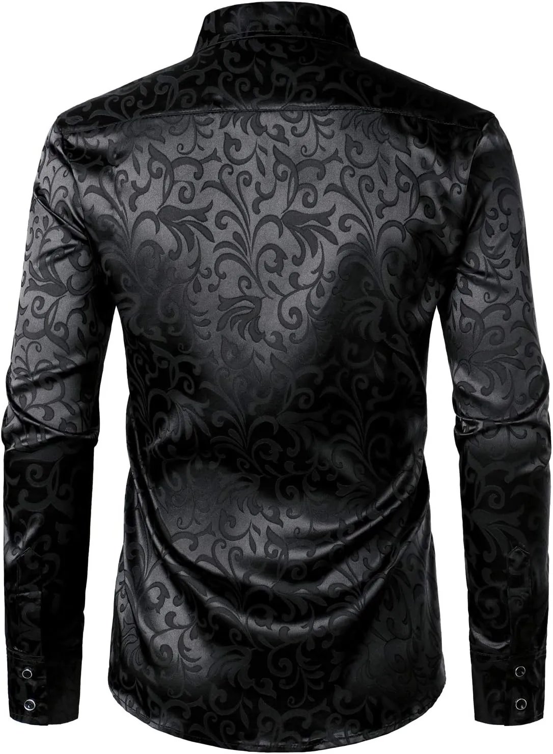 ZEROYAA Men's Luxury Jacquard Long Sleeve Dress Shirt Shiny Satin Slik Like Wedding Party Prom Shirts