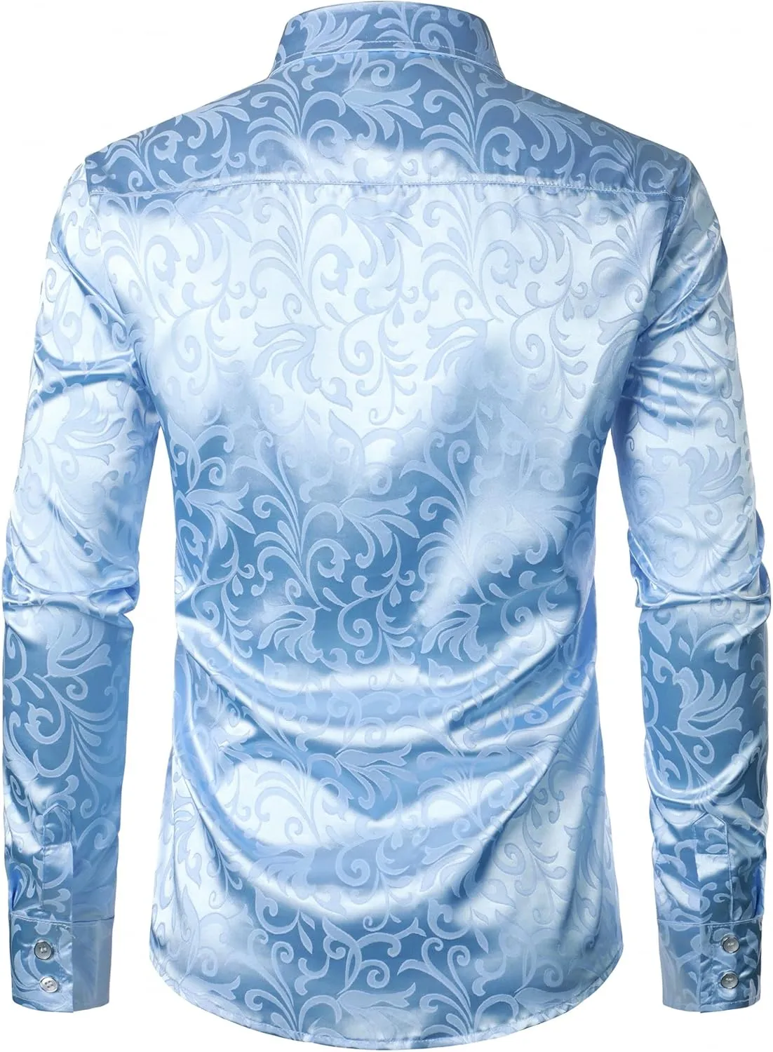 ZEROYAA Men's Luxury Jacquard Long Sleeve Dress Shirt Shiny Satin Slik Like Wedding Party Prom Shirts